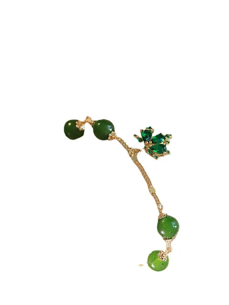 Women's green chalcedony bracelet with zircon maple leaf pendant on adjustable chain