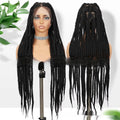 Hand-woven full lace synthetic fibre three-strand braid wig cap in natural black 1B, 36 inches long