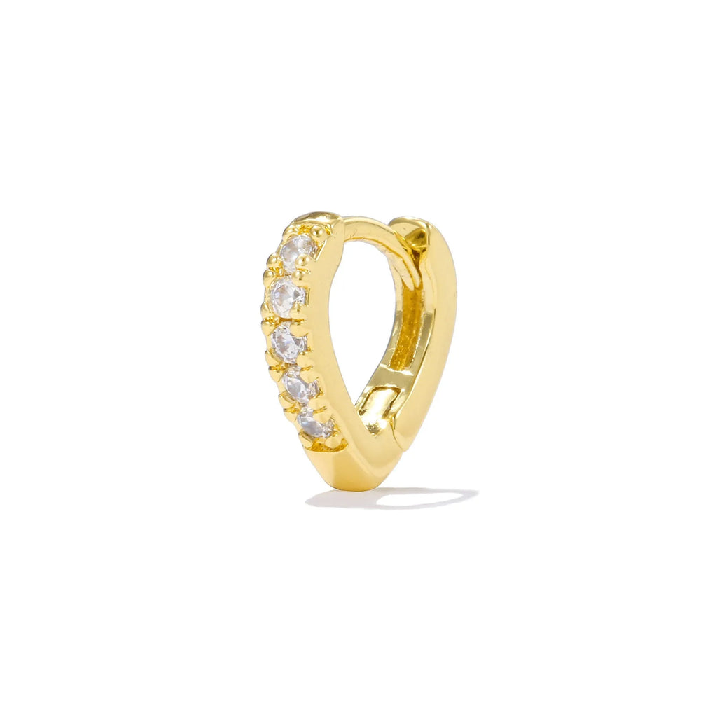 A geometric heart-shaped gold ear clip for women on a white background.