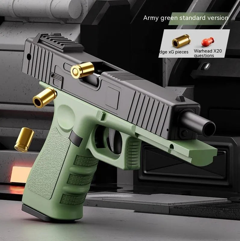 Children's plastic automatic shell throwing toy gun in 1911 black and green colour