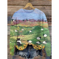 Little Flower digital printed round neck sweater in a floral pattern, made from polyester fabric.