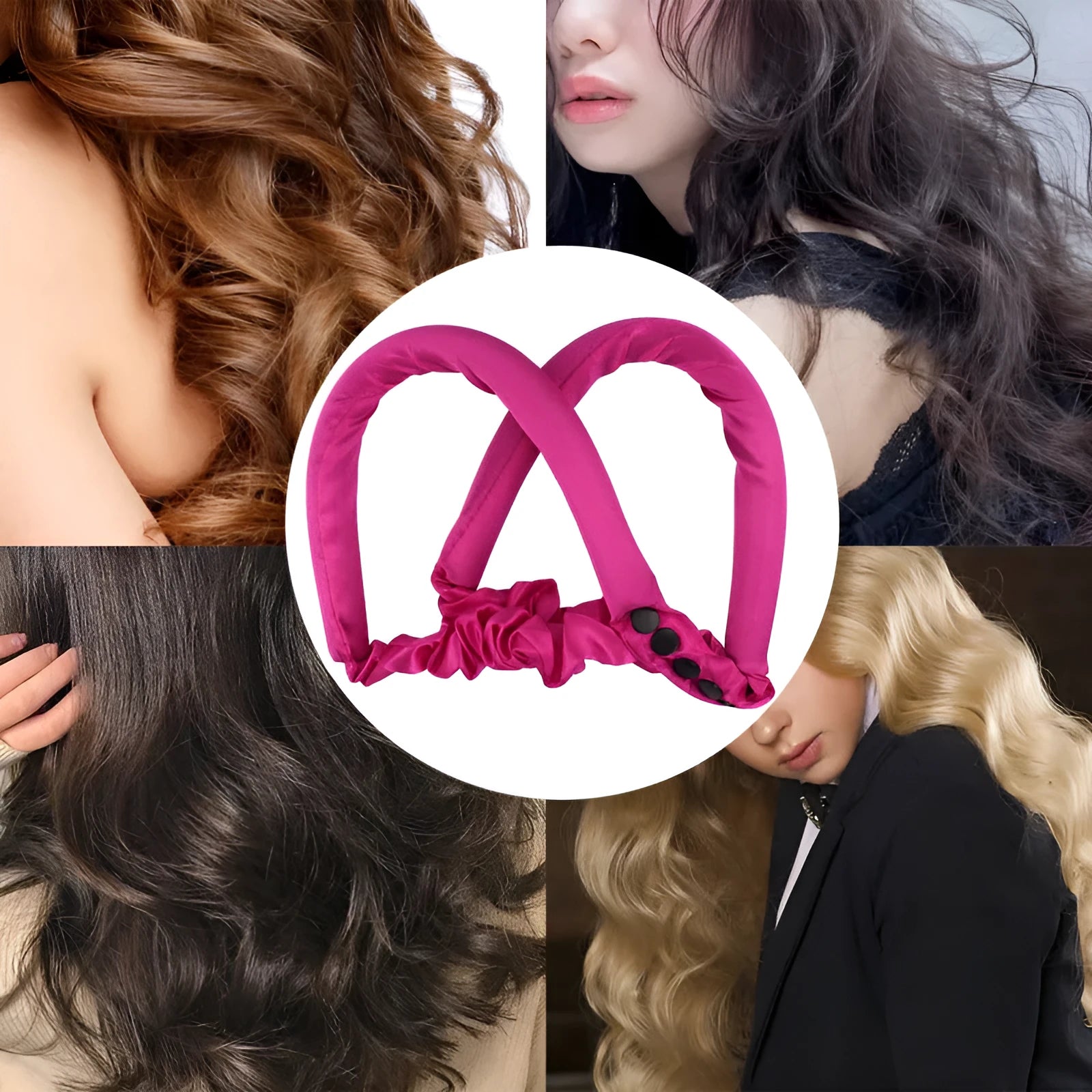 Lazy sleep hair curler sponge button type heat-free rubber big wave curler in black