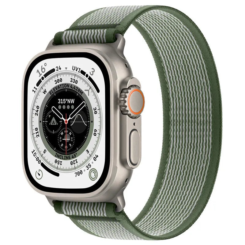 Nylon single ring integrated strap for Apple Watch in multiple colour options on a wrist