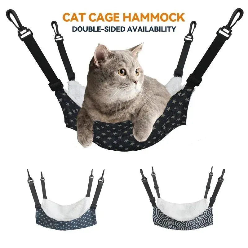 Cotton flannel pet hammock with plastic hooks for cats and small rodents