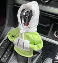 Polyester car gear lever hooded cover in red and white colour scheme measuring 12x13cm