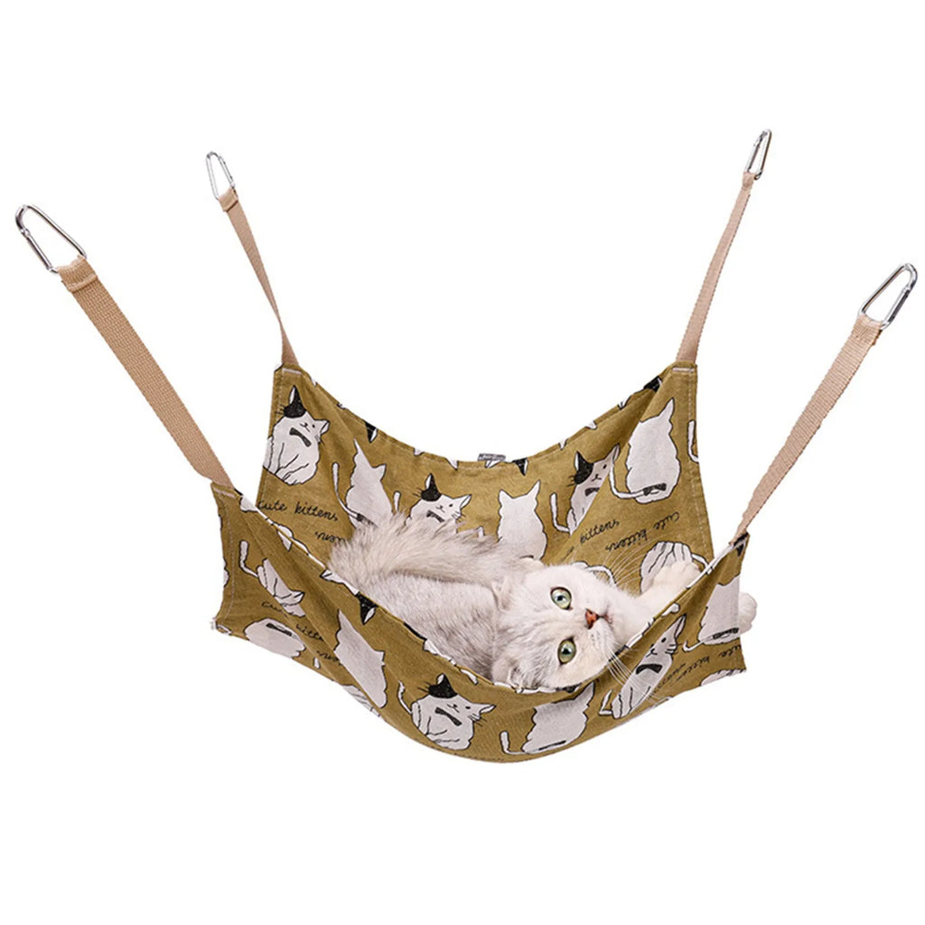 Yellow cotton linen cat hammock 47x47cm with hanging hook for cage