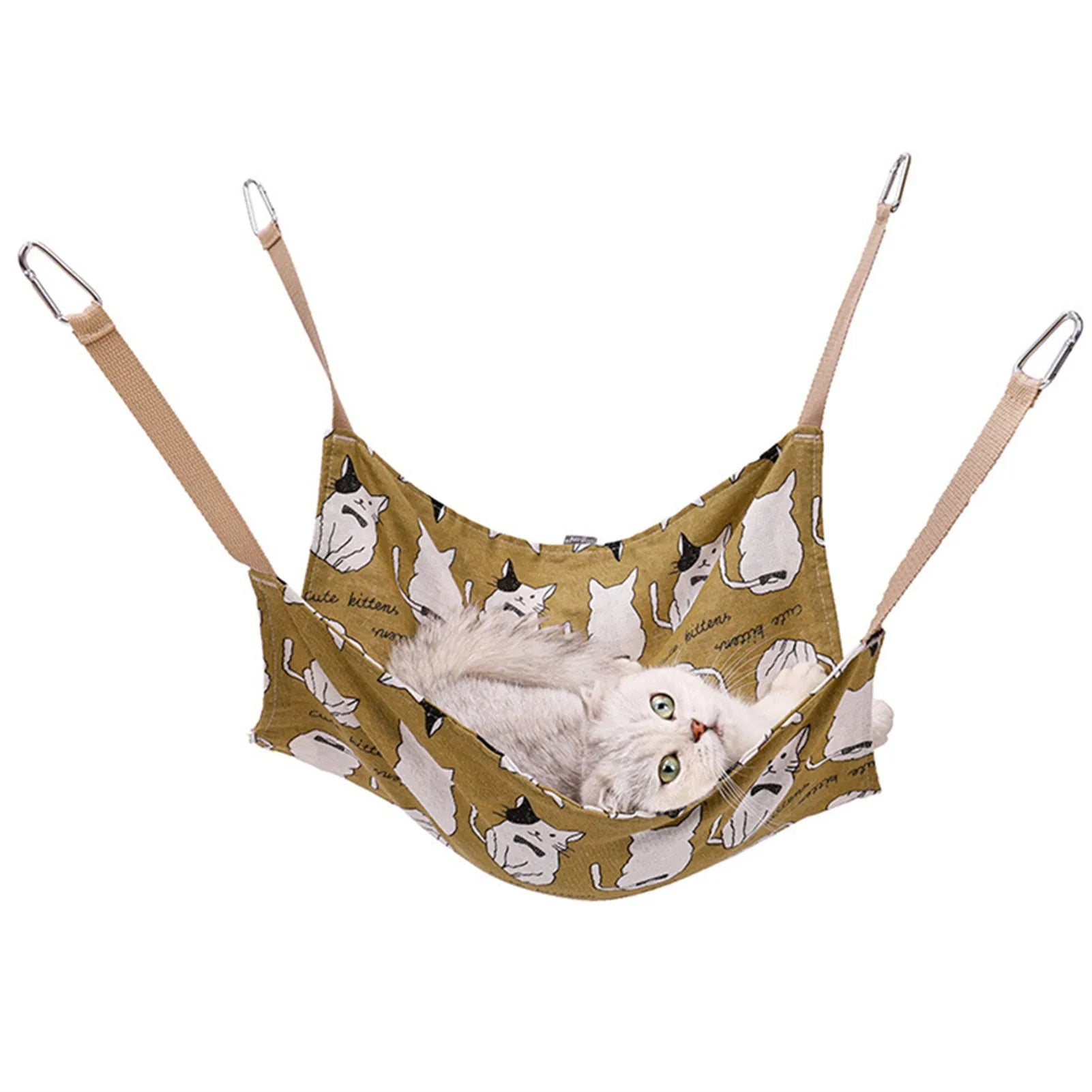 Yellow cotton linen cat hammock 47x47cm with hanging hook for cage