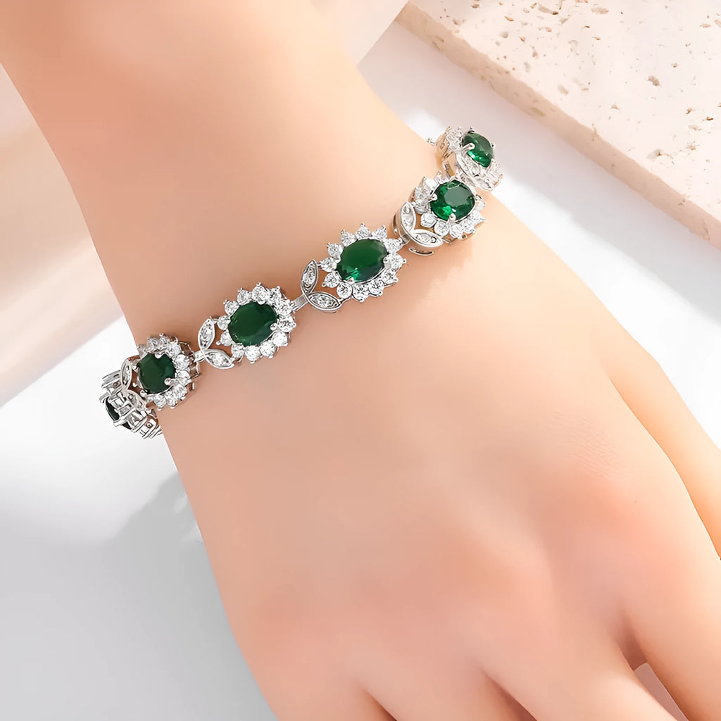 Women's simple zircon bracelet with gemstone inlay in environmental alloy, showing clasp closure and sparkling details