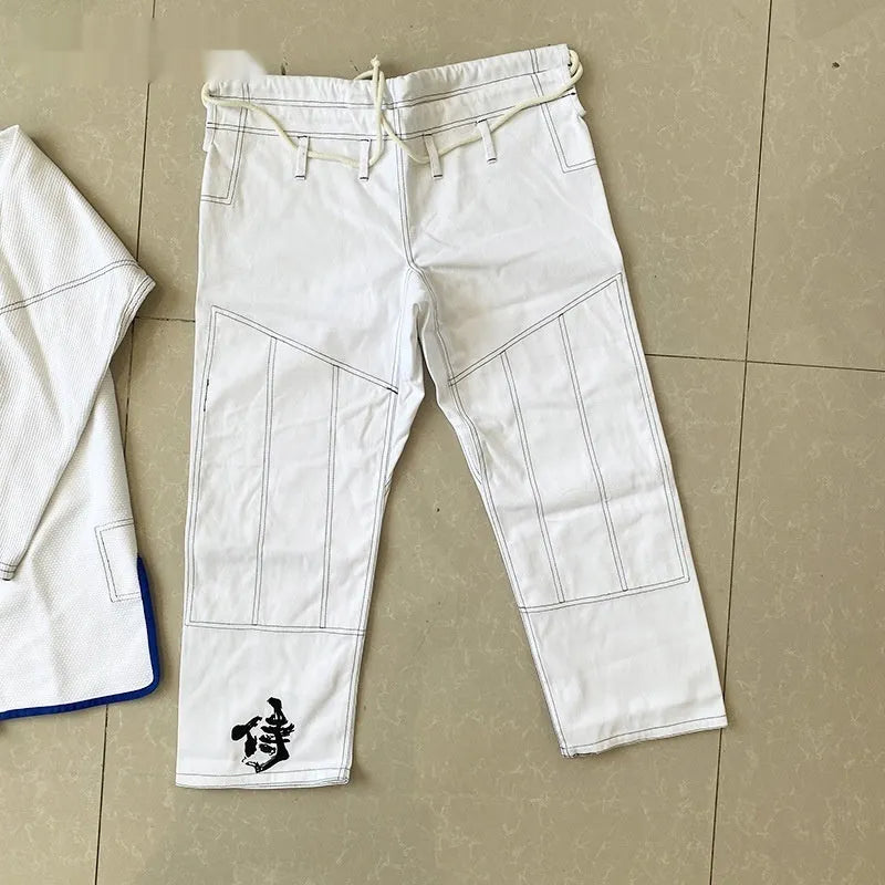 Taoist robe jujitsu suit in striped canvas fabric with cotton lining, available in white blue black