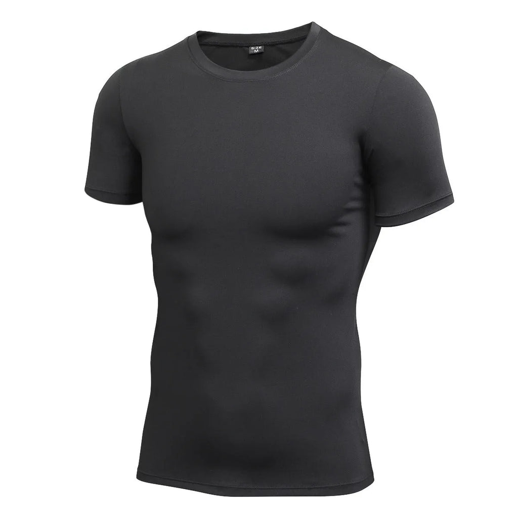 Men's solid colour quick drying short-sleeved fitness shirt in polyester fabric with stretch construction