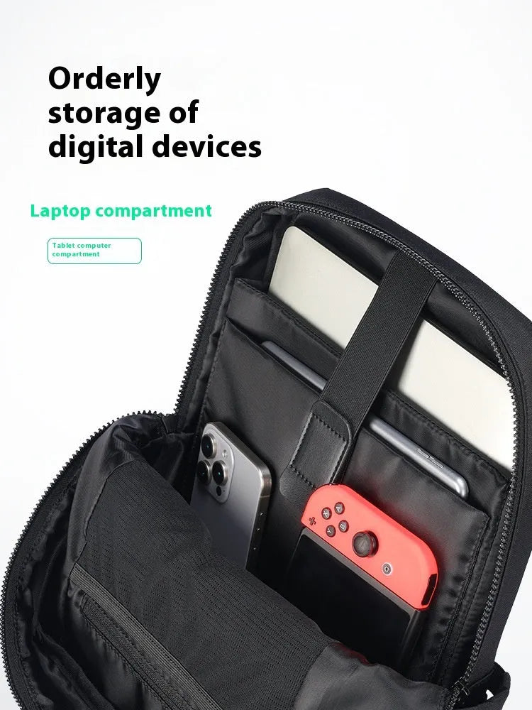 Black Oxford cloth computer backpack with a 20-35 litre capacity.