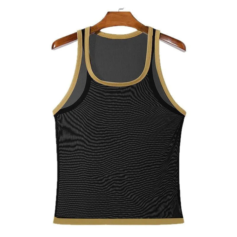 Men's solid colour mesh vest with straight hem design in white or black options