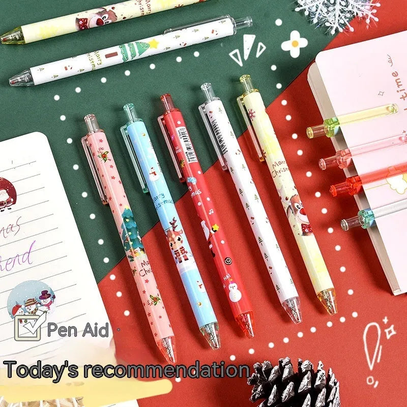 Set of 6 press gel pens with black ink in cartoon series design for Christmas reward gift