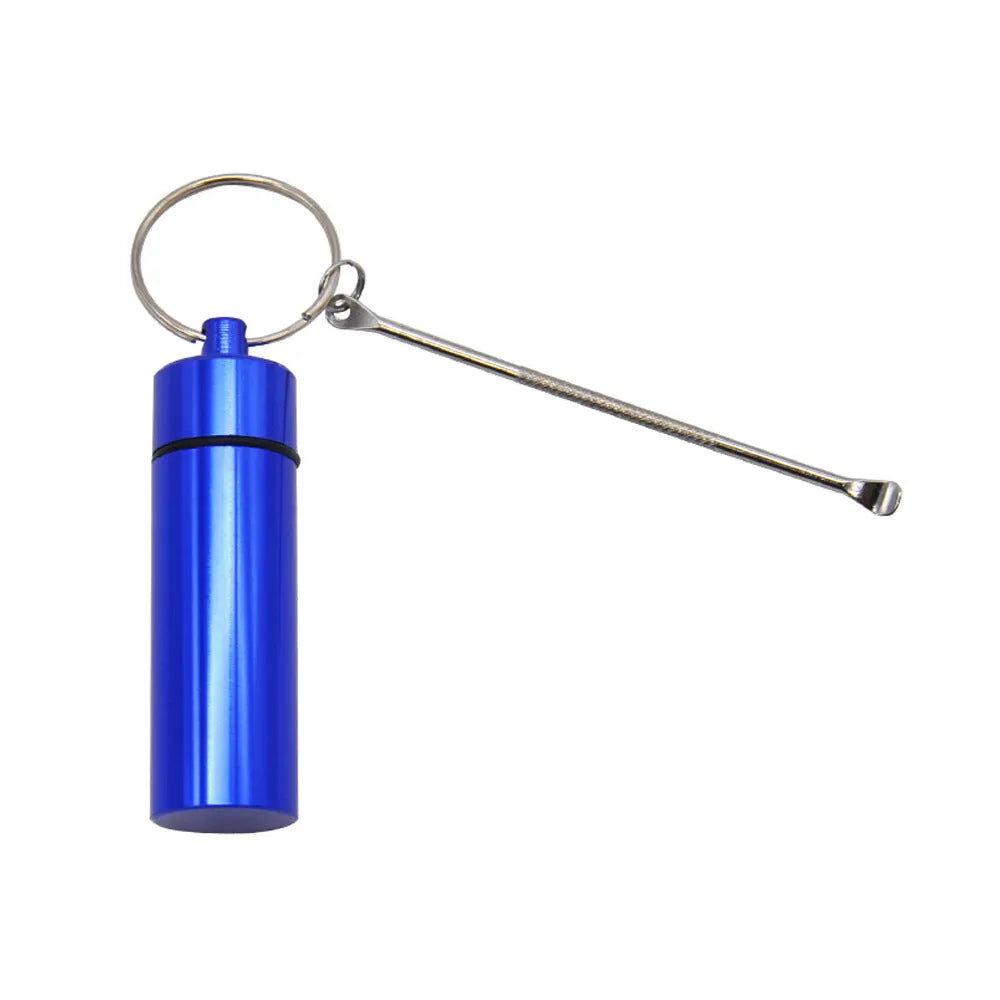 Aluminum portable pill box with spoon and keychain in five colour options