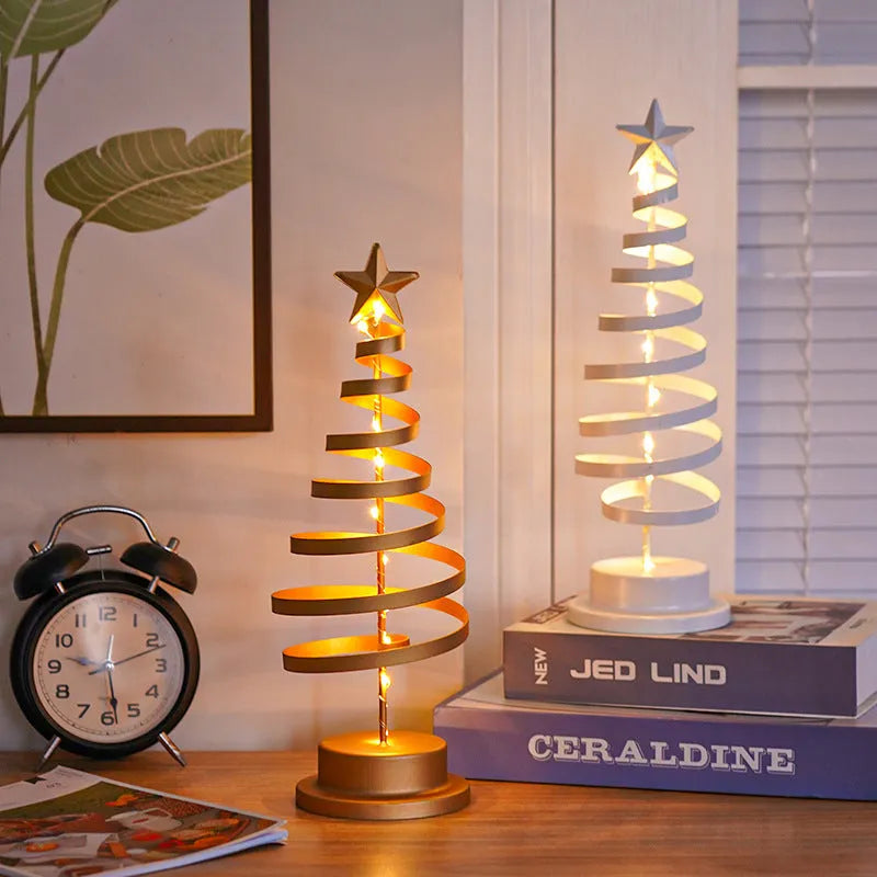 Battery operated LED Christmas tree spiral light wrought iron table ornament