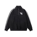Black Hong Kong style retro hoodie with a stand collar on a hanger