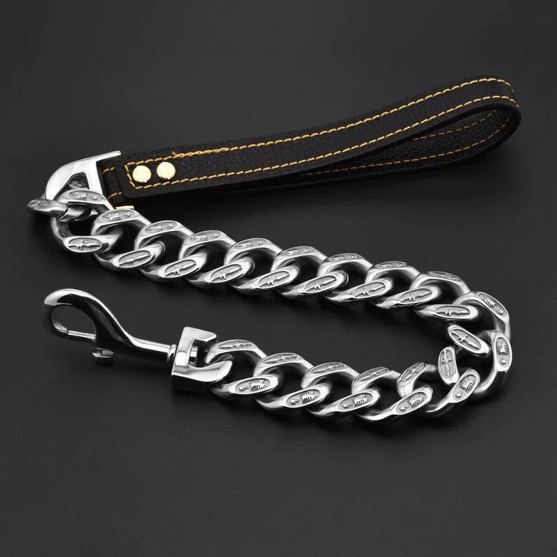32mm stainless steel dog chain leash in gold or white, available in 70cm to 100cm lengths