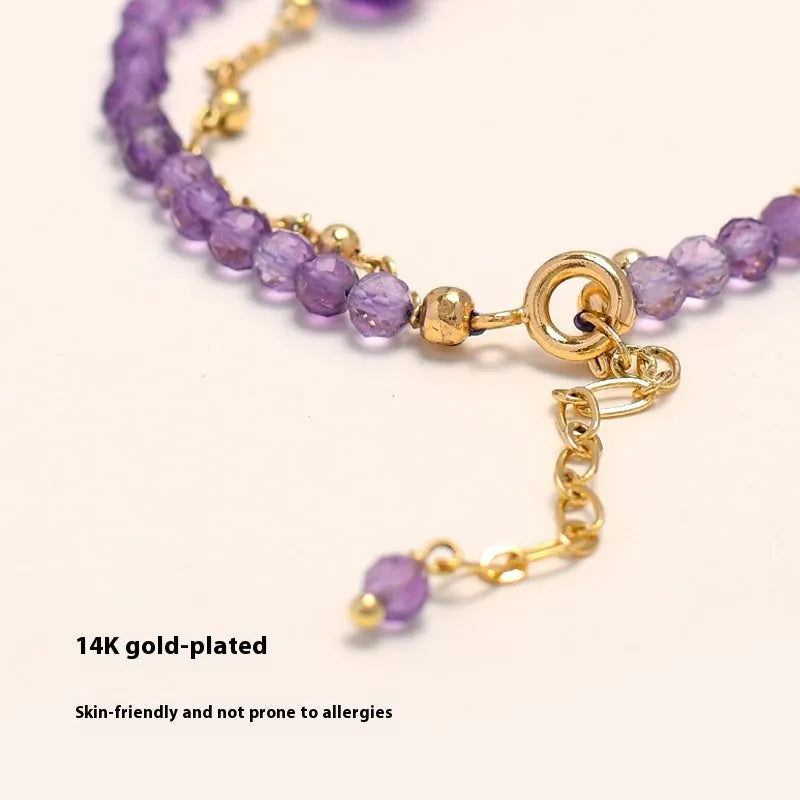 Amethyst crystal Chinese style women's bracelet with diamond-shaped stones and adjustable electroplated band
