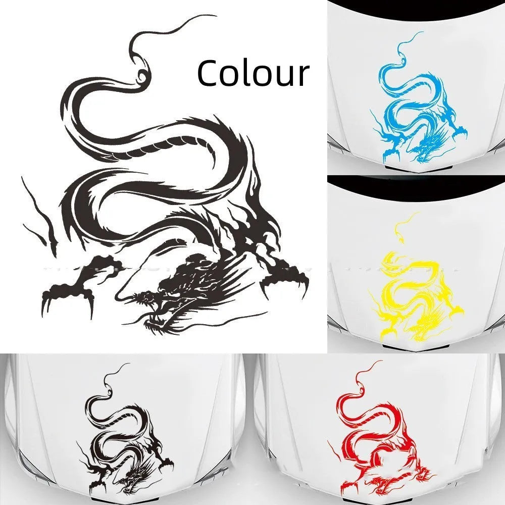 Large black dragon design car body sticker for front end application, showing 50x36cm size.