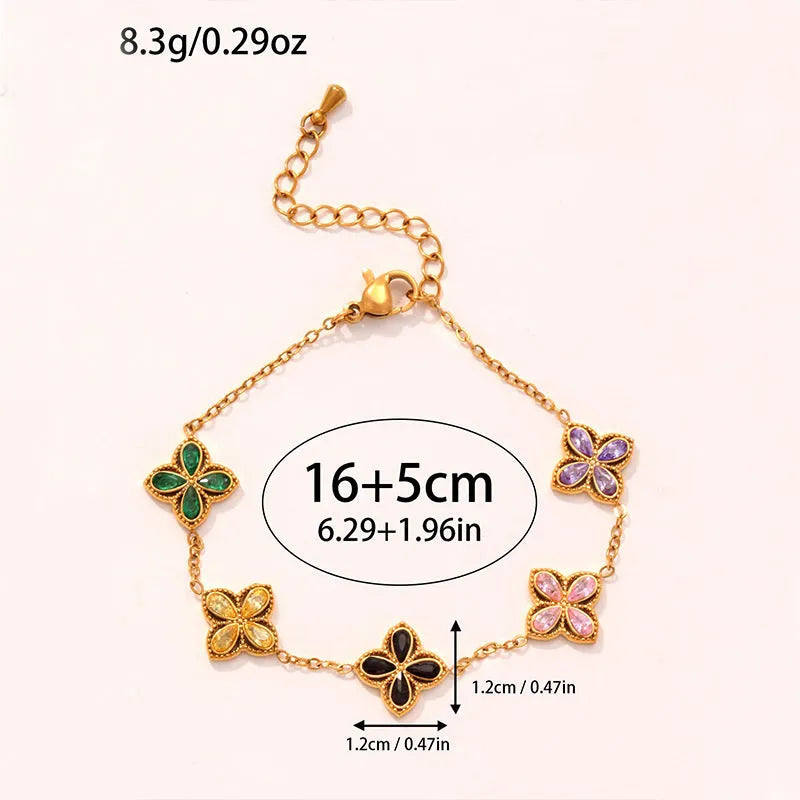 Small flowers inlaid zircon bracelet for women stainless steel multicolor floral jewellery