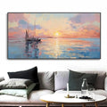 Handmade oil painting canvas wall art modern abstract sunrise over sea horizontal panoramic landscape