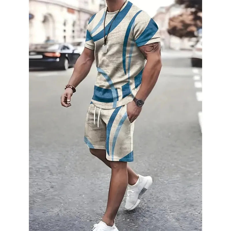 Sports two-piece set with short-sleeved T-shirt and shorts in polyester, multiple colours, sizes XS to 6XL