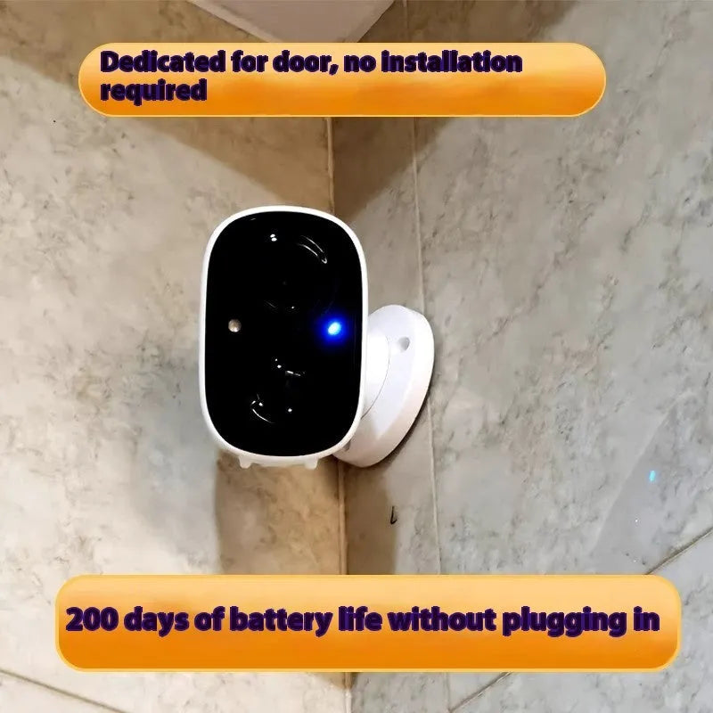 Wireless battery surveillance camera with mobile phone remote monitoring on white background