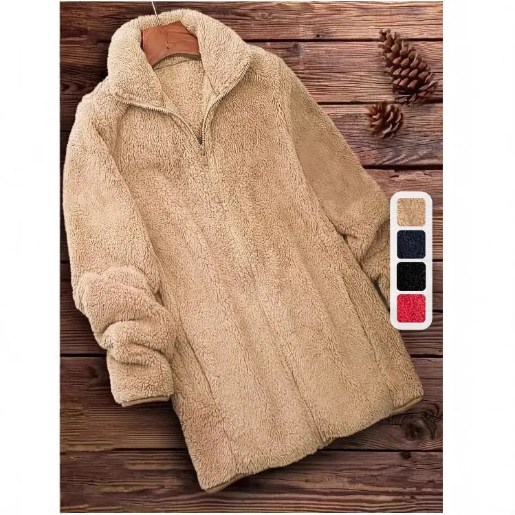 Double-sided fleece jacket in black, navy blue, or khaki with fleece lining and Asian-fit sizing