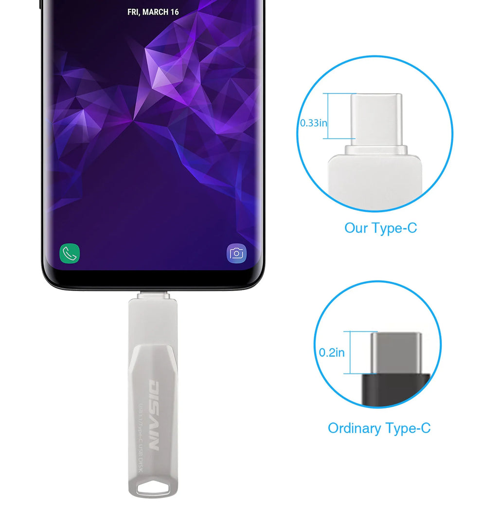 New Typec metal rotating USB 3.0 flash drive in Pearl Nickel with USB-C connector