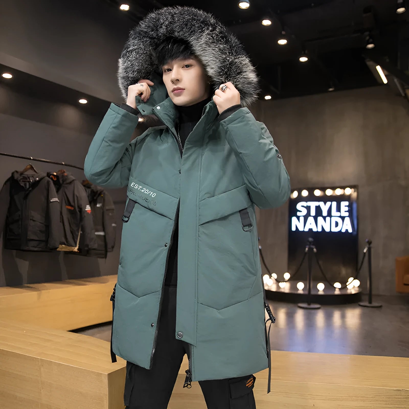Men's long thickened down jacket in black, white duck down filling, sizes M to 3XL