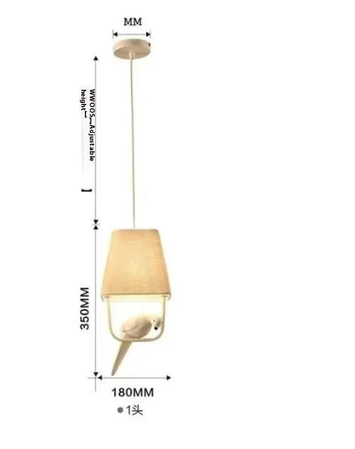 Iron and fabric bird chandelier ceiling lamp with decorative bird silhouette shade.