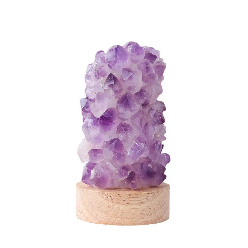 Natural amethyst vug crystal tooth flower mini night light USB plug-in cold warm light options on table