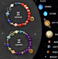 Two natural stone beaded bracelets with zodiac signs on an adjustable handmade string.