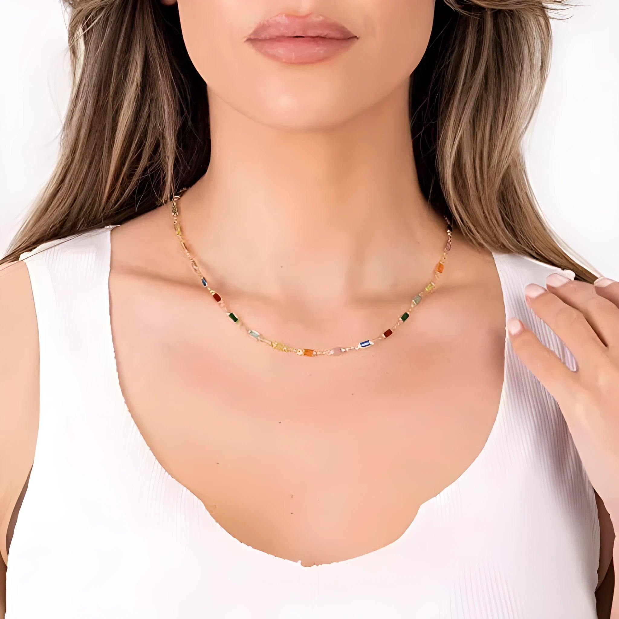 Ladies' adjustable crystal necklace with geometric alloy pendant on 41-50cm chain