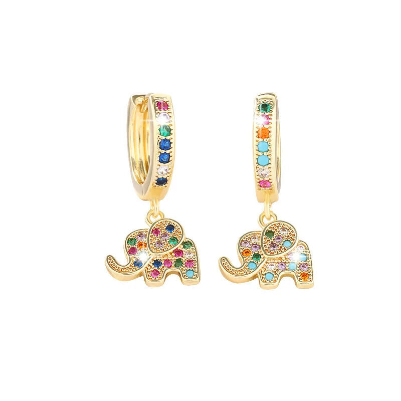 Zircon inlaid copper earrings with irregular animal zodiac design in colour ED81886-J