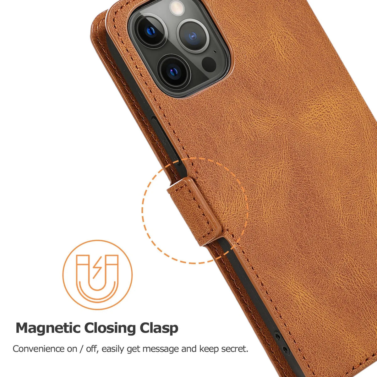 Clamshell phone case for Samsung with card slot, photo frame, and bracket in black PU TPU flip style.