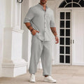 Men's casual cotton linen short-sleeved trousers set in three colour options