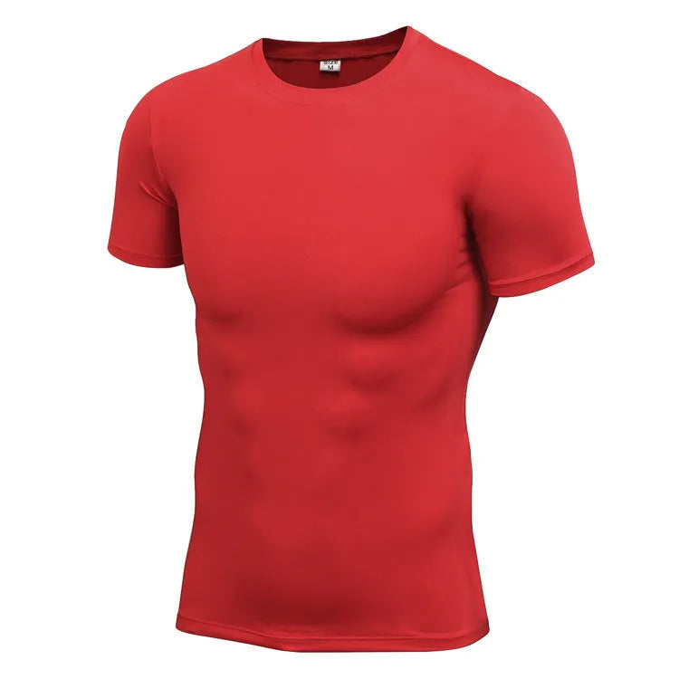 Men's solid colour quick drying short-sleeved fitness shirt in polyester fabric with stretch construction