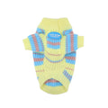 Blue and yellow striped wool dog sweater for small breeds including Jarre Aero Bull and Schnauzer