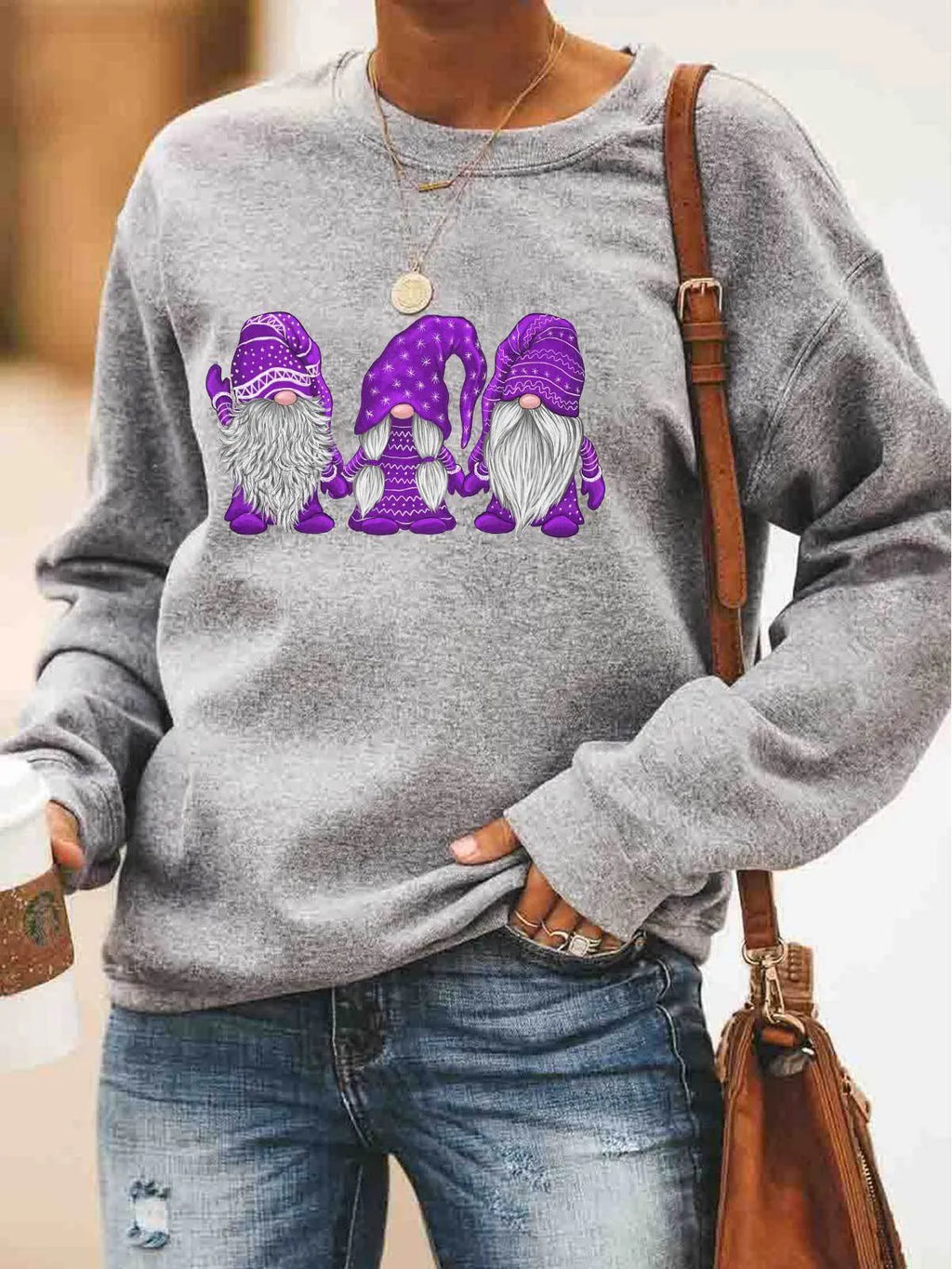 Women's Christmas jumper with Santa Claus print in red, blue, green, pink purple, or purple, cotton fabric, sizes S to XXXL