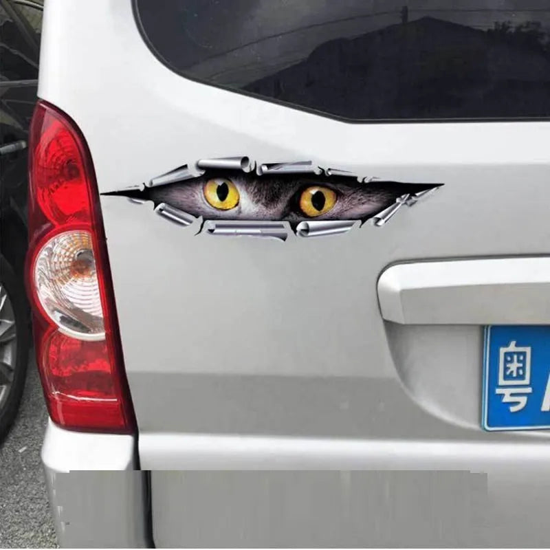 3D Tiger Eye and Eagle Eye design car bumper sticker on transparent background showing size and detail