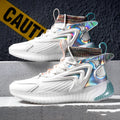 Men's casual mesh shoes with back-tie laces, non-slip rubber sole, white and blue colour