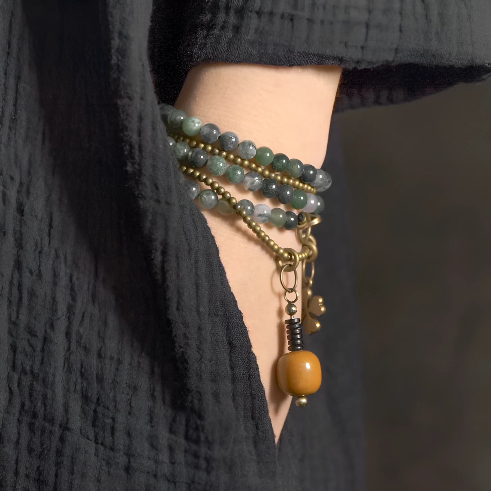 Children's ethnic style multi-layered bracelet with natural crystal semi-precious stones