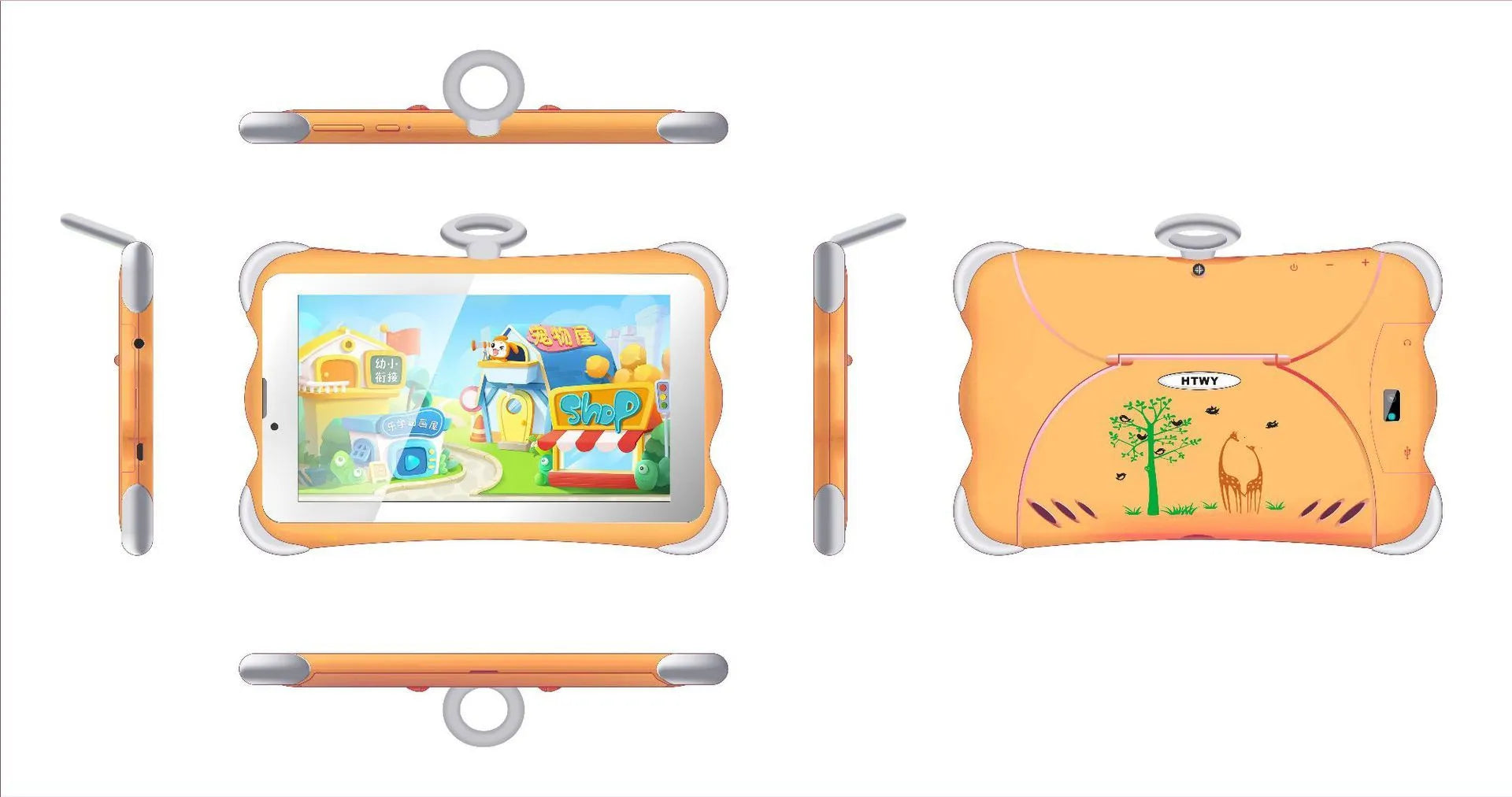 7-inch children's learning tablet with stand in cartoon colours showing IPS screen and 3G calling capability