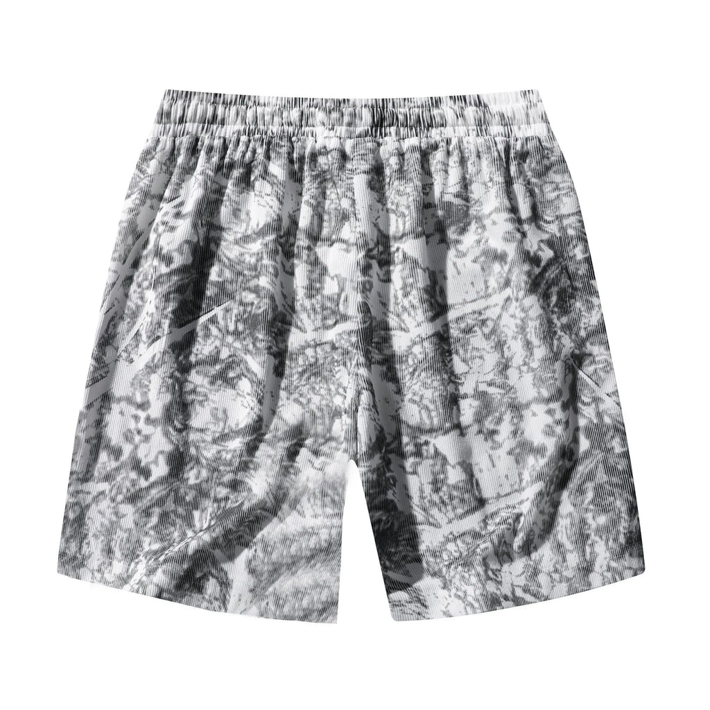 Men's corduroy camouflage athletic shorts with straight-leg cut and elastic waistband in black colour