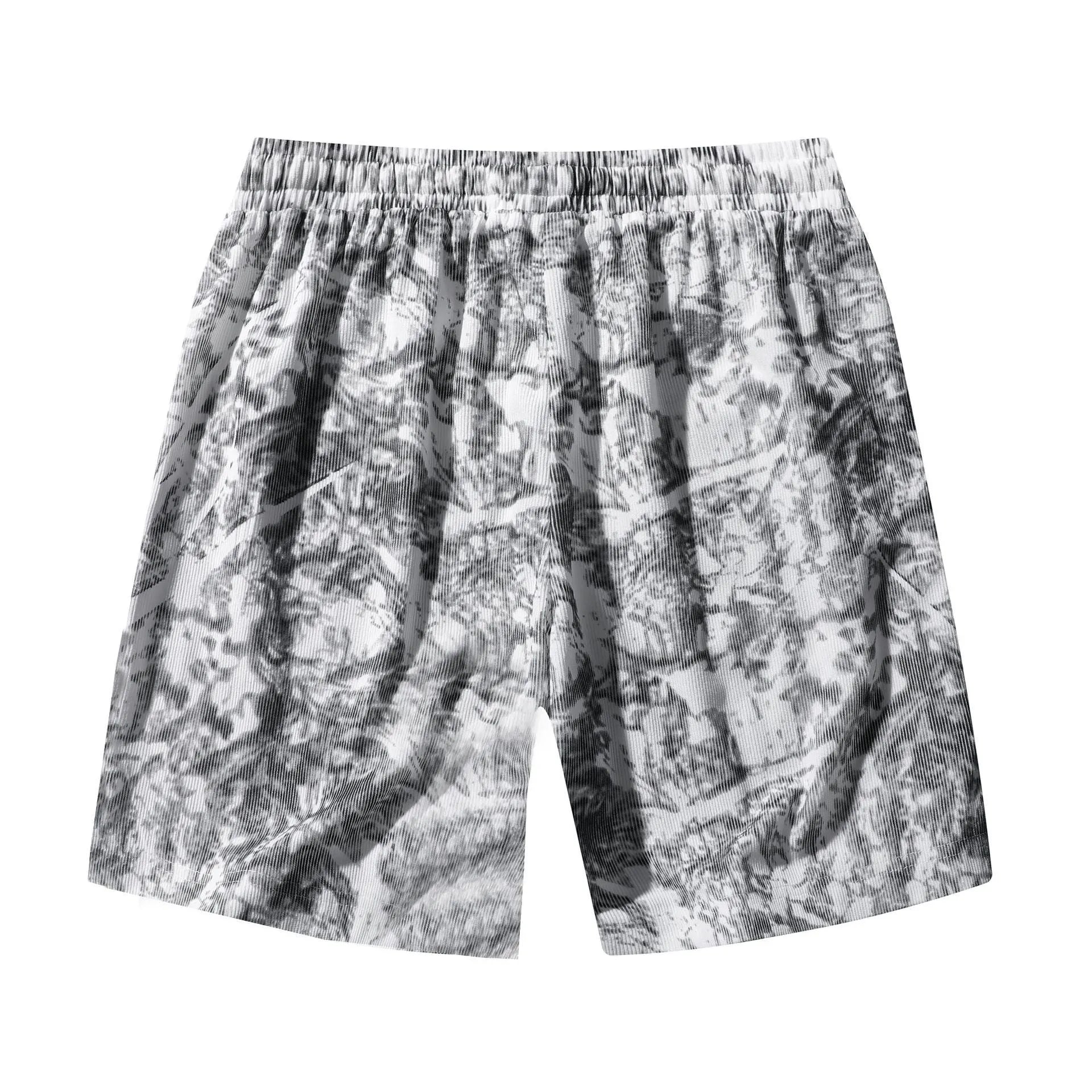 Men's corduroy camouflage athletic shorts with straight-leg cut and elastic waistband in black colour
