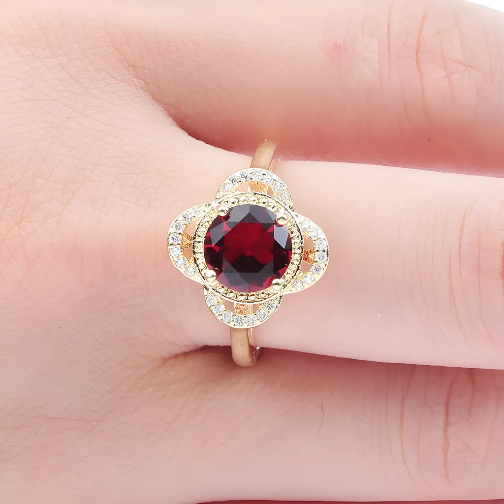 Copper ring with zircon inlay in fruit shape design, electroplated finish in colour 10-6-1395