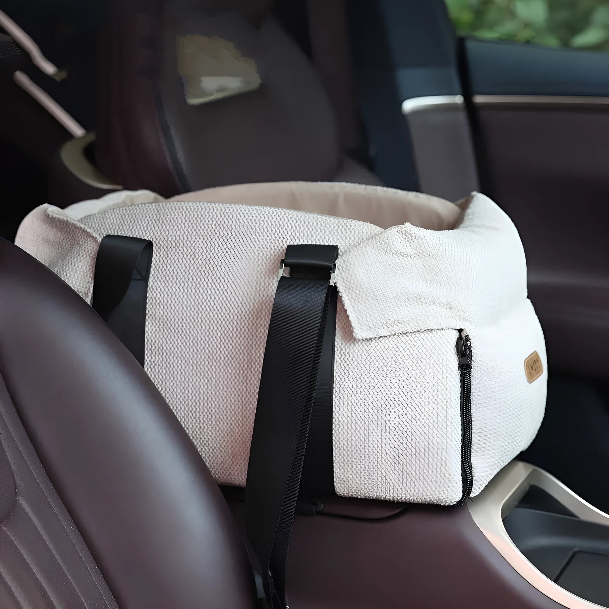 Beige white polyester pet car nest and diaper bag dual-use product for small pets