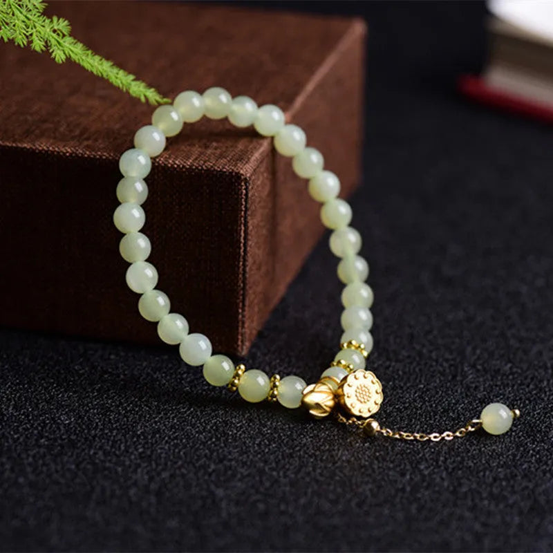Shihuan natural Hetian Jade bracelet with Fu character and constellation design, 6mm size.