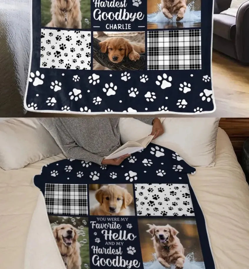 White super soft flannel pet dog blanket shown in three available sizes on a wooden floor.